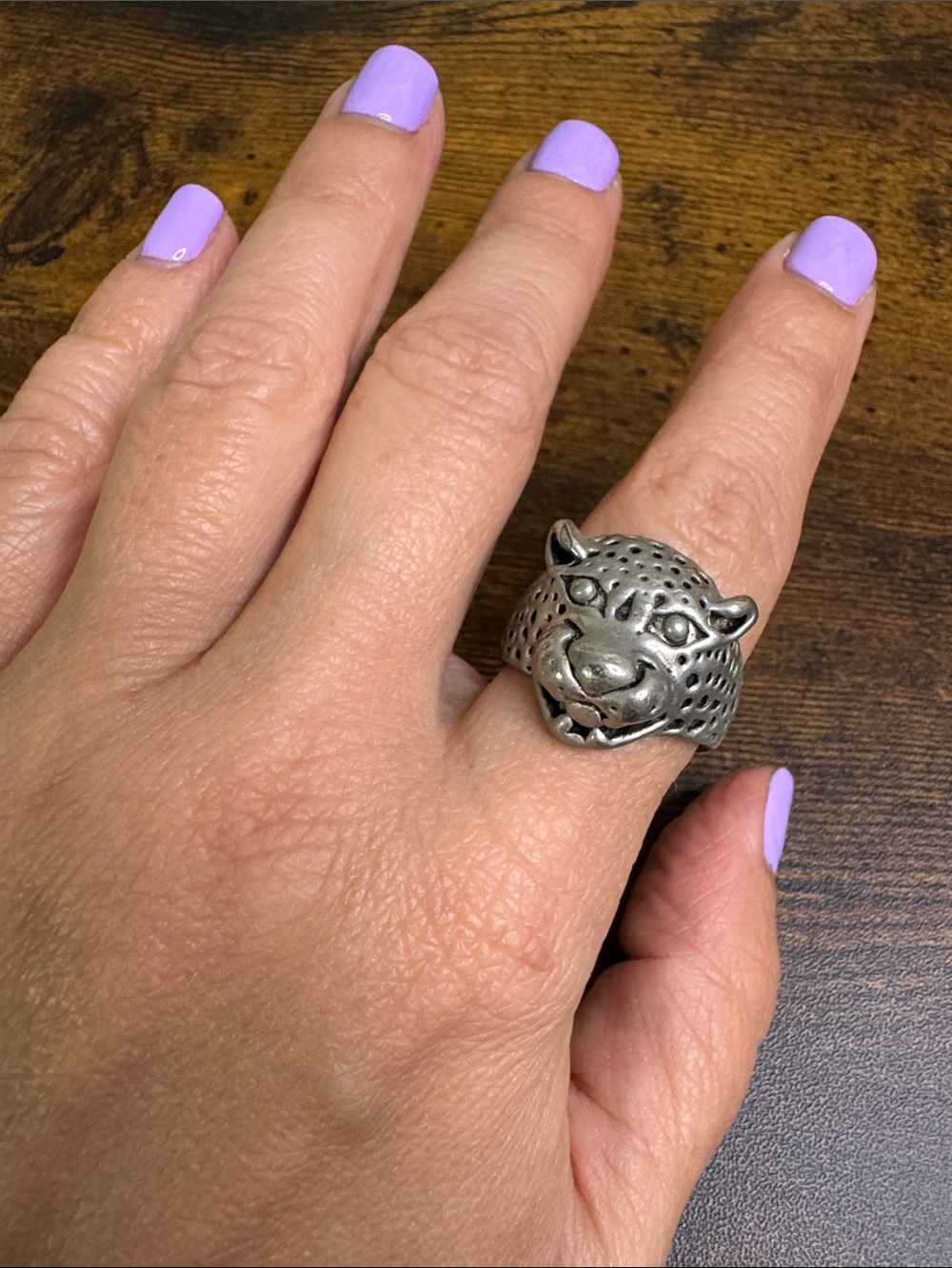Silver Leopard Head Ring - Size 9